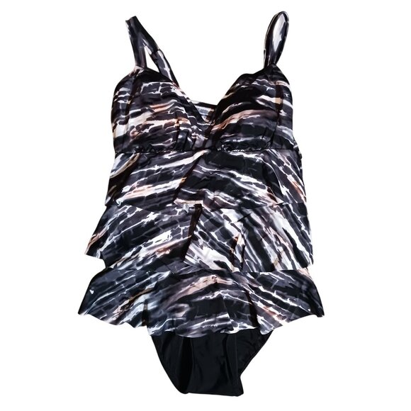 NEW Swim Solutions Tiered One-Piece Swimsuit in Nuetral Multi, Size 10 - Picture 3 of 11